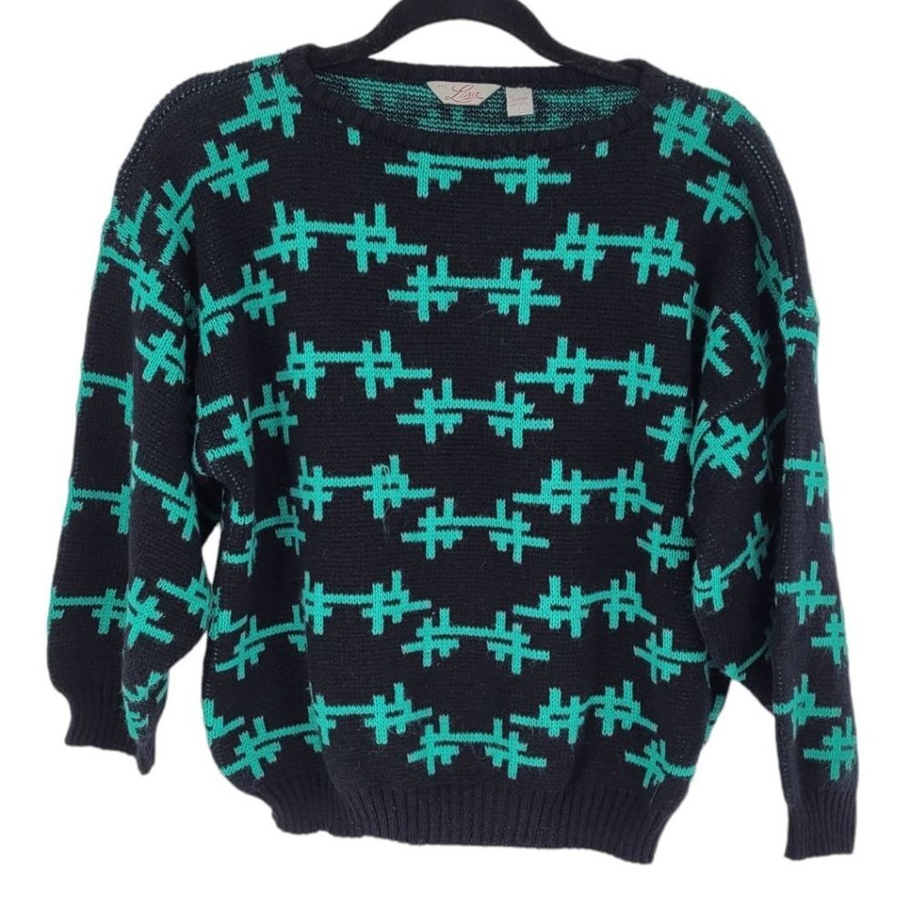 Little Lisa kids size large black green boxy pullover sweater made in Italy